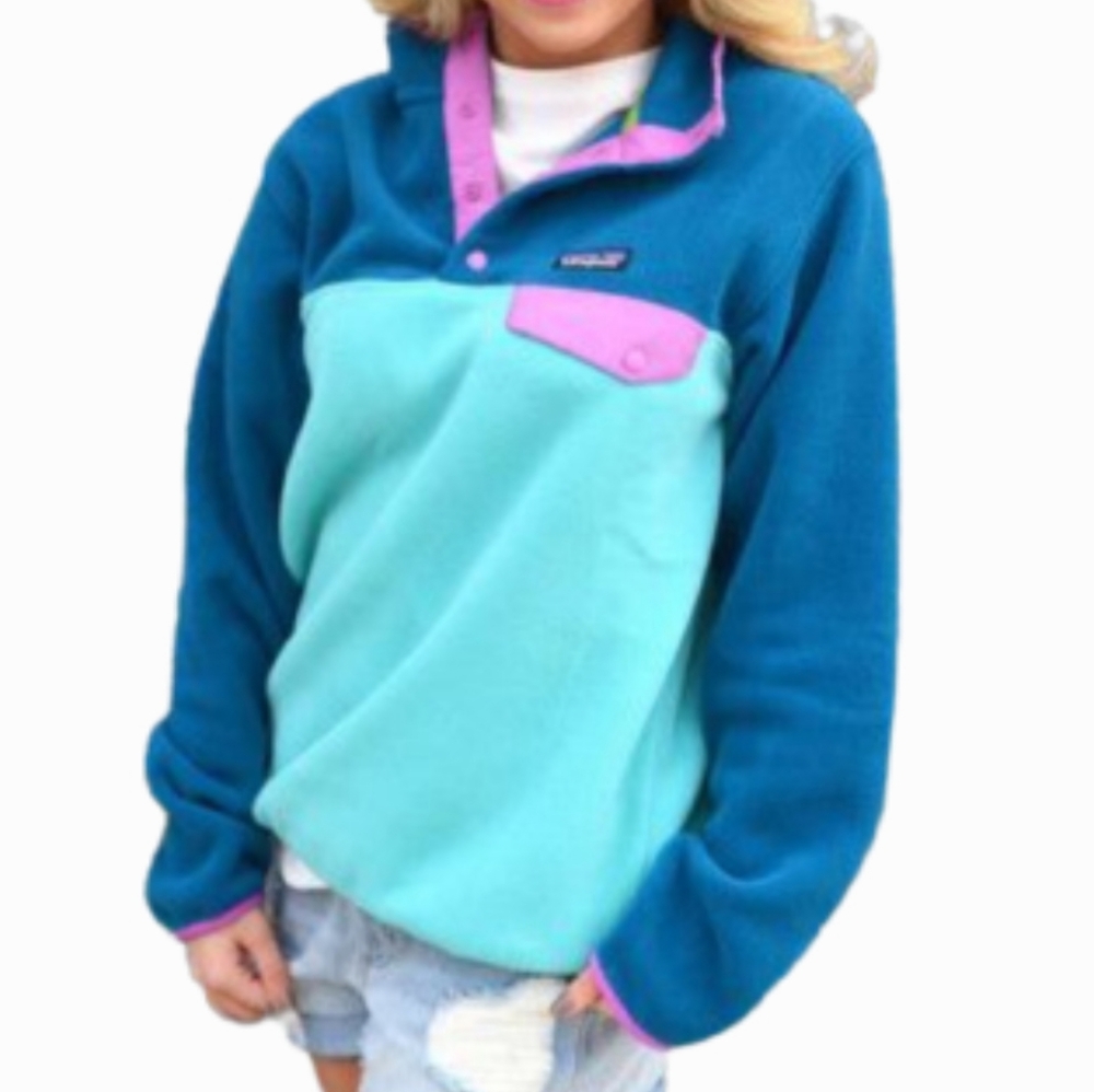 Patagonia SYNCHILLA Lightweight SnapT Pullover Jacket Teal Color Block